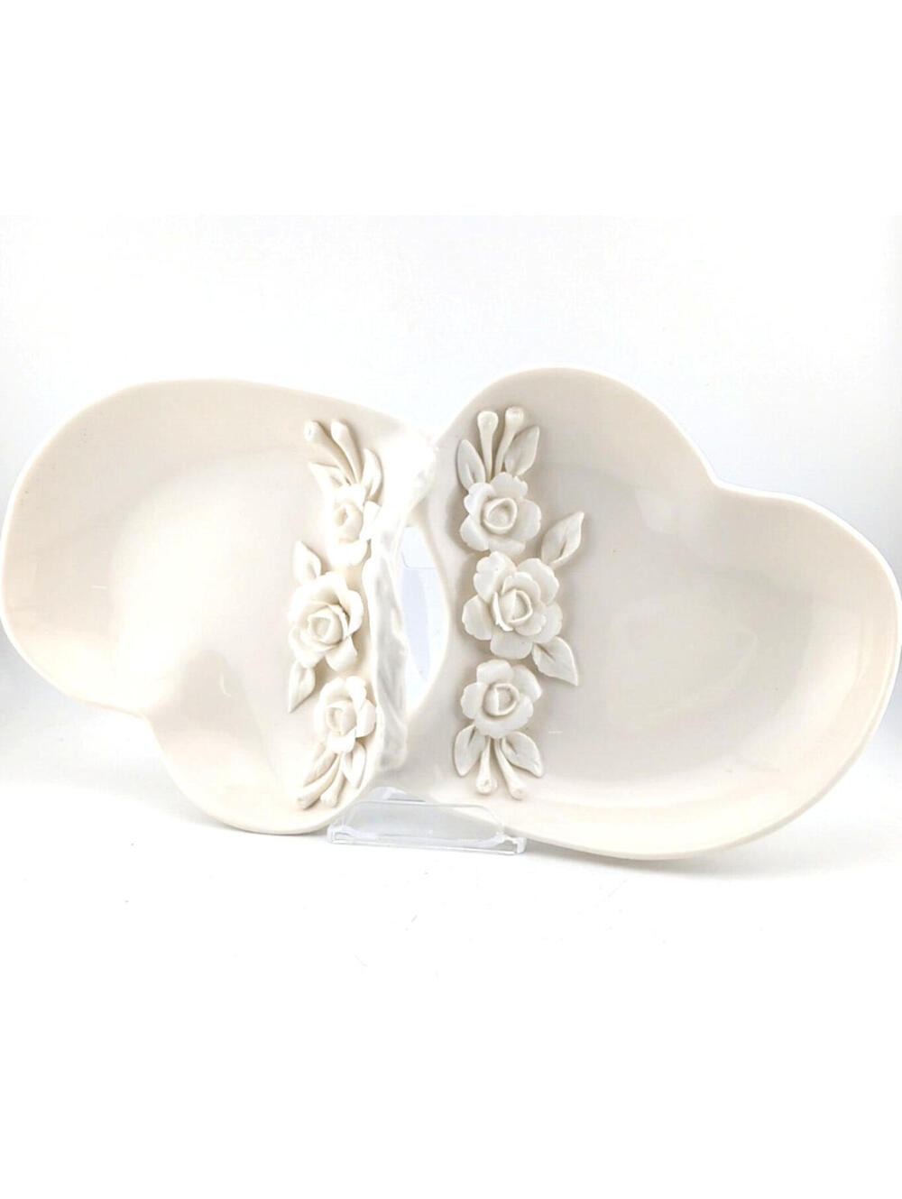 Antique Reflections Godinger Ceramic Double Heart Floral Trinket/Candy Dish
